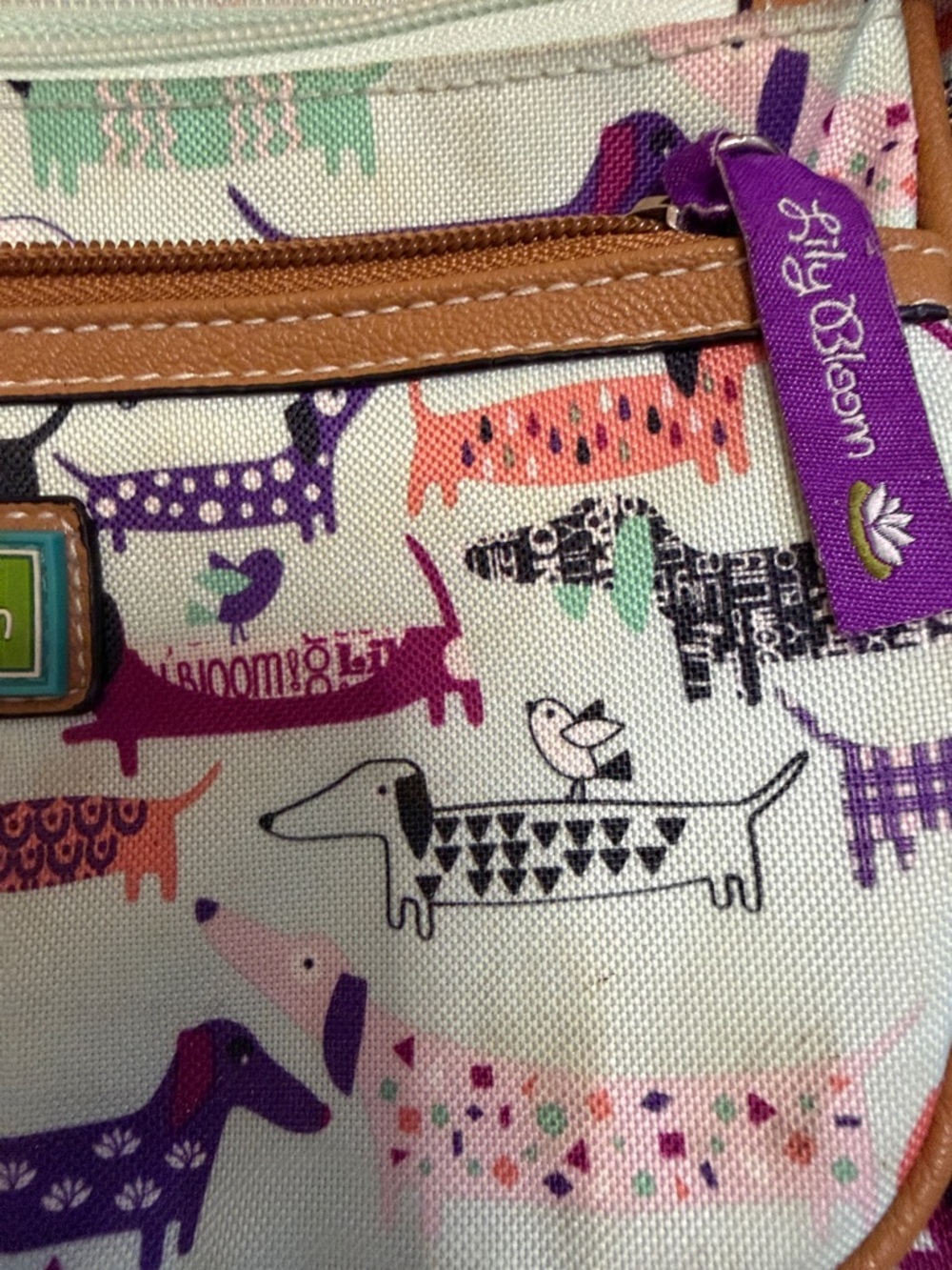 Lily Bloom Mint Crossbody Bag with Multicolor Dachshund Print - Picture 4 of 10
